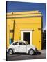 Yellow building and white VW bug, Oaxaca, Mexico, North America-Melissa Kuhnell-Stretched Canvas