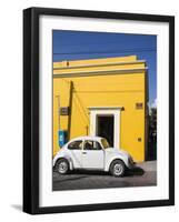 Yellow building and white VW bug, Oaxaca, Mexico, North America-Melissa Kuhnell-Framed Photographic Print