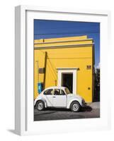 Yellow building and white VW bug, Oaxaca, Mexico, North America-Melissa Kuhnell-Framed Photographic Print