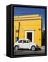 Yellow building and white VW bug, Oaxaca, Mexico, North America-Melissa Kuhnell-Framed Stretched Canvas