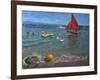 Yellow Buoy and Red Sails, Abersoch-Andrew Macara-Framed Giclee Print