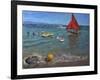 Yellow Buoy and Red Sails, Abersoch-Andrew Macara-Framed Giclee Print