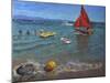 Yellow Buoy and Red Sails, Abersoch-Andrew Macara-Mounted Giclee Print