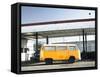 Yellow Bus and Deserted Gas Station, Page, Arizona-Kevin Lange-Framed Stretched Canvas