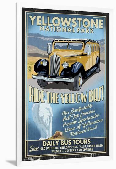 Yellow Bus - Yellowstone National Park-Lantern Press-Framed Art Print