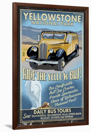 Yellow Bus - Yellowstone National Park-Lantern Press-Framed Art Print