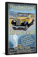 Yellow Bus - Yellowstone National Park-Lantern Press-Framed Stretched Canvas