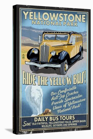 Yellow Bus - Yellowstone National Park-Lantern Press-Stretched Canvas