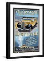 Yellow Bus - Yellowstone National Park-Lantern Press-Framed Art Print