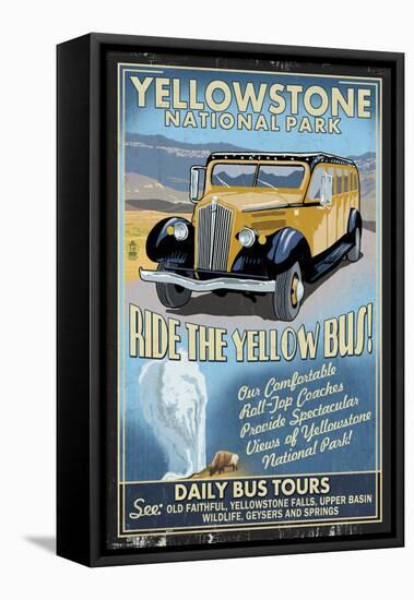 Yellow Bus - Yellowstone National Park-Lantern Press-Framed Stretched Canvas