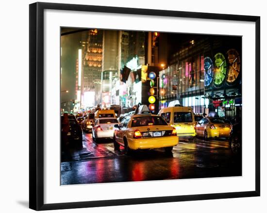 Yellow Cab on 7th Avenue at Times Square by Night-Philippe Hugonnard-Framed Photographic Print