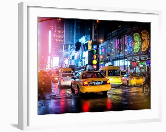 Yellow Cab on 7th Avenue at Times Square by Night-Philippe Hugonnard-Framed Photographic Print