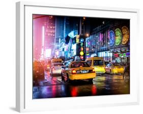 Yellow Cab on 7th Avenue at Times Square by Night-Philippe Hugonnard-Framed Photographic Print