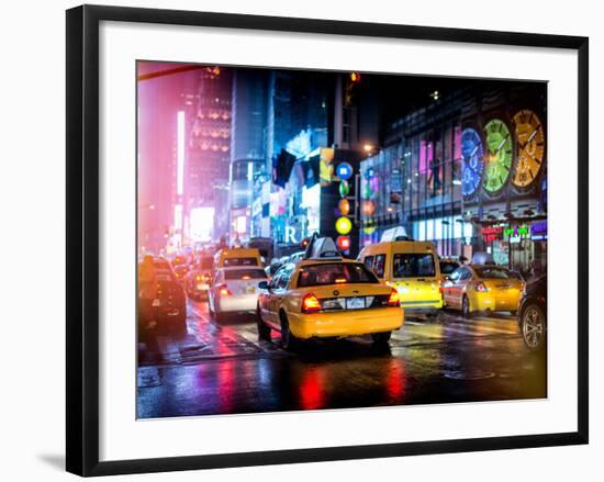 Yellow Cab on 7th Avenue at Times Square by Night-Philippe Hugonnard-Framed Photographic Print