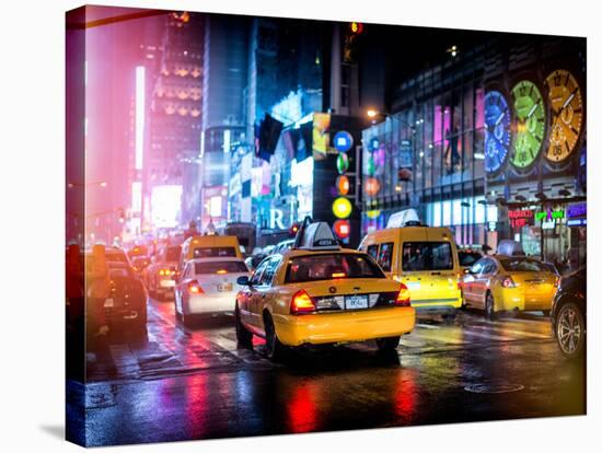 Yellow Cab on 7th Avenue at Times Square by Night-Philippe Hugonnard-Stretched Canvas