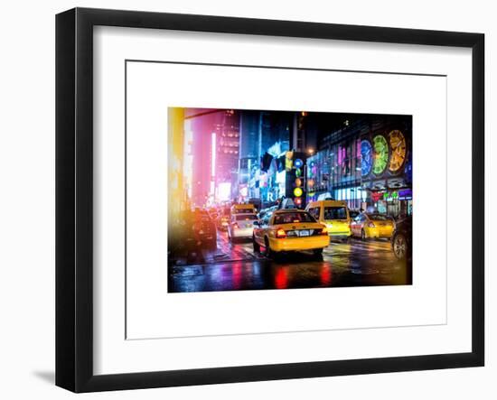 Yellow Cab on 7th Avenue at Times Square by Night-Philippe Hugonnard-Framed Art Print