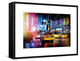 Yellow Cab on 7th Avenue at Times Square by Night-Philippe Hugonnard-Framed Stretched Canvas