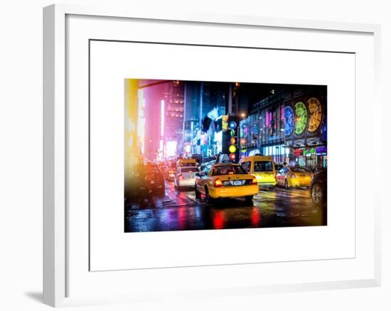 Yellow Cab on 7th Avenue at Times Square by Night-Philippe Hugonnard-Framed Art Print