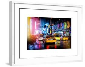 Yellow Cab on 7th Avenue at Times Square by Night-Philippe Hugonnard-Framed Art Print