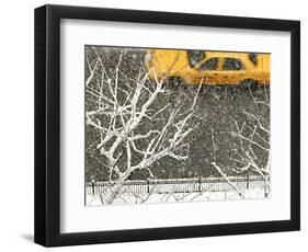 Yellow cab on Park Avenue in a snowstorm-Bo Zaunders-Framed Photographic Print