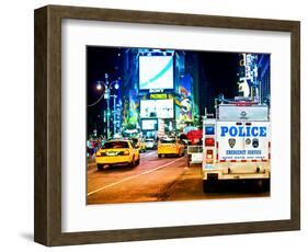 Yellow Cabs and Police Truck at Times Square by Night, Manhattan, New York, US, Colors Night-Philippe Hugonnard-Framed Photographic Print