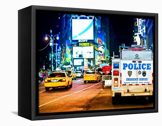 Yellow Cabs and Police Truck at Times Square by Night, Manhattan, New York, US, Colors Night-Philippe Hugonnard-Framed Stretched Canvas