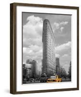 Yellow Cabs at Flatiron Building-Igor Maloratsky-Framed Art Print