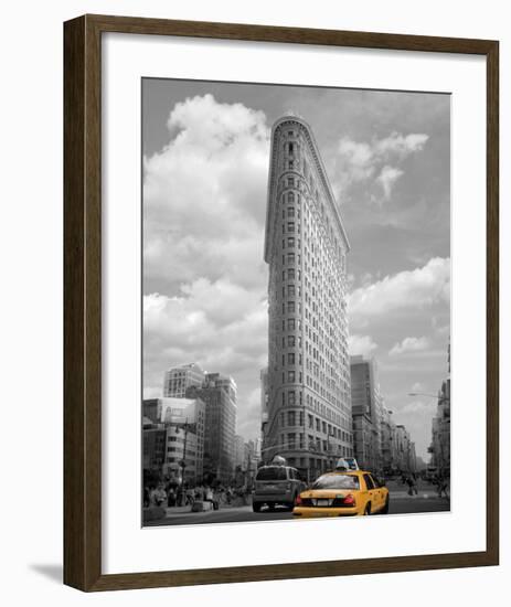 Yellow Cabs at Flatiron Building-Igor Maloratsky-Framed Art Print