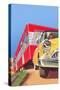 Yellow Car Pulling Red Trailer-null-Stretched Canvas