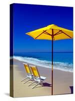 Yellow Chairs and Umbrella on Pristine Beach, Caribbean-Greg Johnston-Stretched Canvas