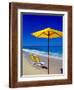Yellow Chairs and Umbrella on Pristine Beach, Caribbean-Greg Johnston-Framed Photographic Print