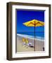 Yellow Chairs and Umbrella on Pristine Beach, Caribbean-Greg Johnston-Framed Photographic Print