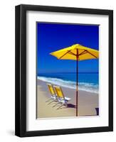 Yellow Chairs and Umbrella on Pristine Beach, Caribbean-Greg Johnston-Framed Photographic Print