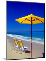 Yellow Chairs and Umbrella on Pristine Beach, Caribbean-Greg Johnston-Mounted Photographic Print