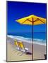 Yellow Chairs and Umbrella on Pristine Beach, Caribbean-Greg Johnston-Mounted Photographic Print