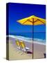 Yellow Chairs and Umbrella on Pristine Beach, Caribbean-Greg Johnston-Stretched Canvas