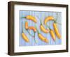 Yellow Chilli Peppers Chillies Freshly Harvested on Pale Blue Background-Gary Smith-Framed Photographic Print