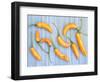 Yellow Chilli Peppers Chillies Freshly Harvested on Pale Blue Background-Gary Smith-Framed Photographic Print