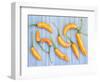 Yellow Chilli Peppers Chillies Freshly Harvested on Pale Blue Background-Gary Smith-Framed Photographic Print