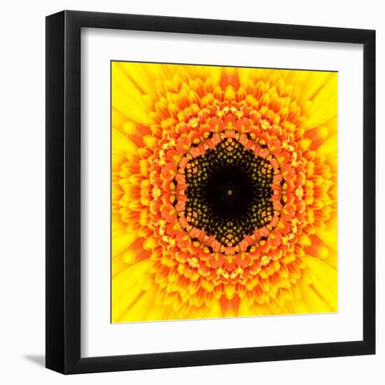 Yellow Concentric Flower Center: Mandala Kaleidoscopic Design-tr3gi-Framed Art Print