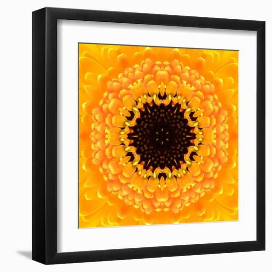 Yellow Concentric Flower Center: Mandala Kaleidoscopic Design-tr3gi-Framed Art Print
