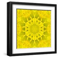 Yellow Concentric Flower Center: Mandala Kaleidoscopic Design-tr3gi-Framed Art Print