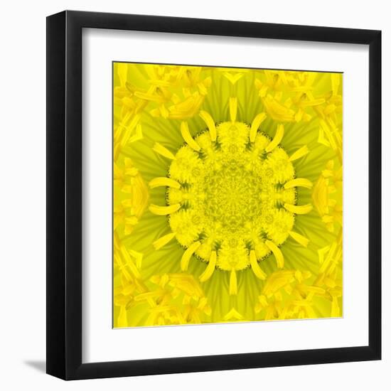 Yellow Concentric Flower Center: Mandala Kaleidoscopic Design-tr3gi-Framed Art Print