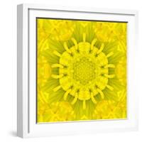 Yellow Concentric Flower Center: Mandala Kaleidoscopic Design-tr3gi-Framed Art Print