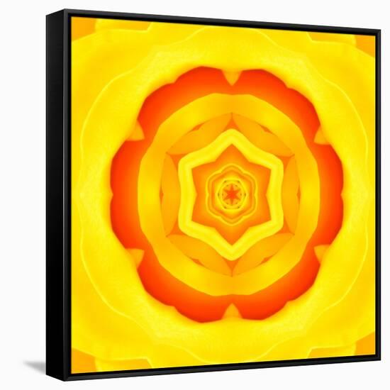 Yellow Concentric Flower Center: Mandala Kaleidoscopic Design-tr3gi-Framed Stretched Canvas