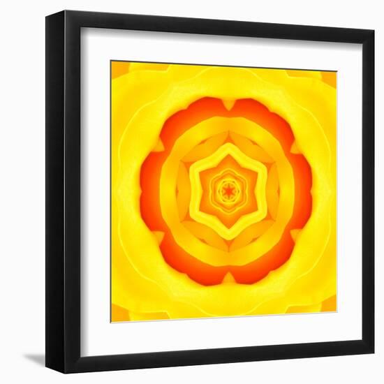 Yellow Concentric Flower Center: Mandala Kaleidoscopic Design-tr3gi-Framed Art Print