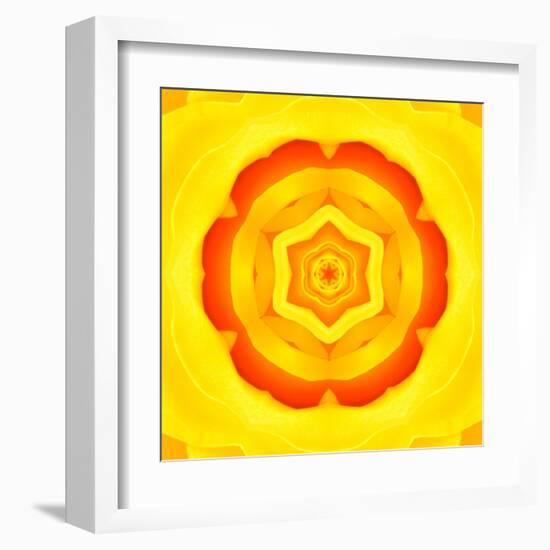 Yellow Concentric Flower Center: Mandala Kaleidoscopic Design-tr3gi-Framed Art Print