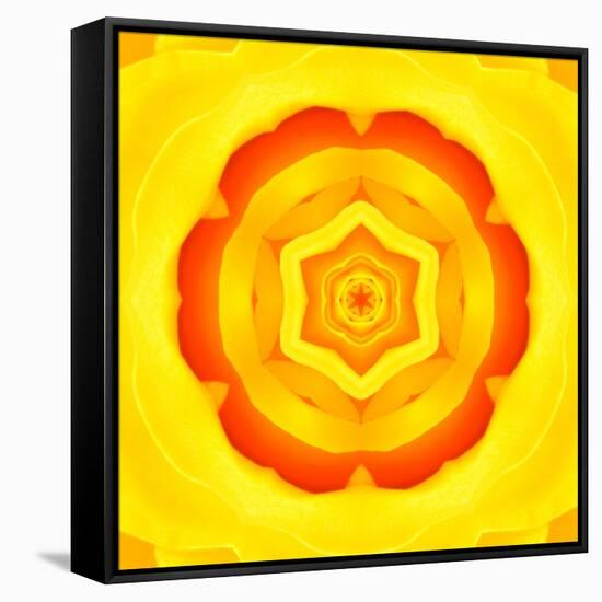 Yellow Concentric Flower Center: Mandala Kaleidoscopic Design-tr3gi-Framed Stretched Canvas