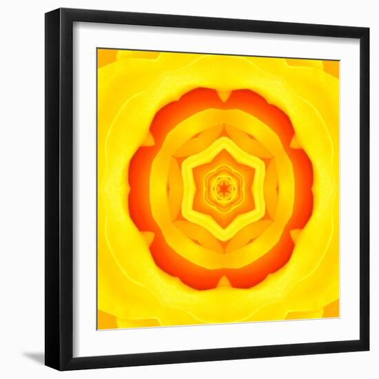 Yellow Concentric Flower Center: Mandala Kaleidoscopic Design-tr3gi-Framed Art Print