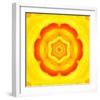 Yellow Concentric Flower Center: Mandala Kaleidoscopic Design-tr3gi-Framed Art Print